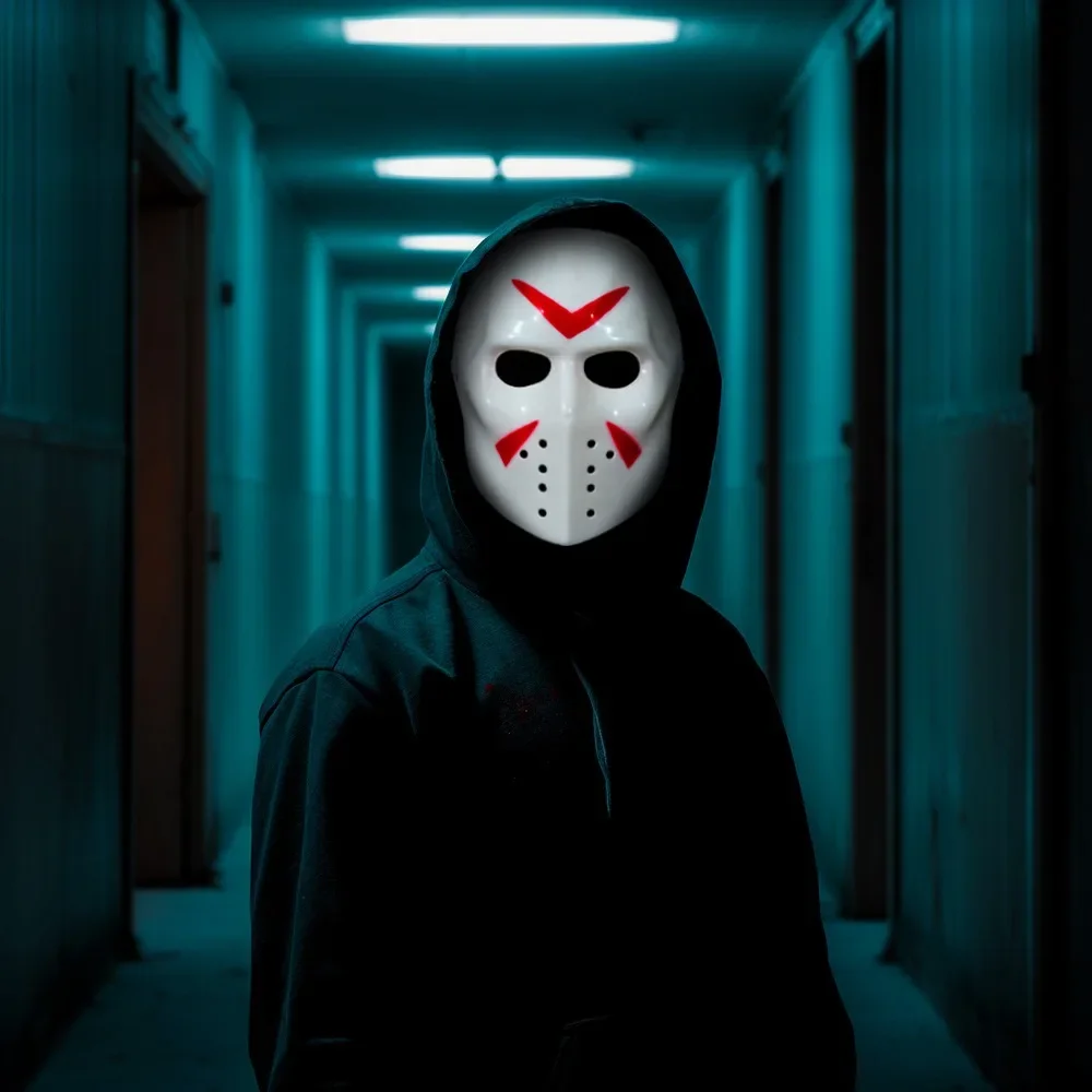 Terror Jason Cosplay máscara puesta en escena juega el asesino de rol protector facial de plástico película Black Friday papel máscara de Hockey sobre hielo