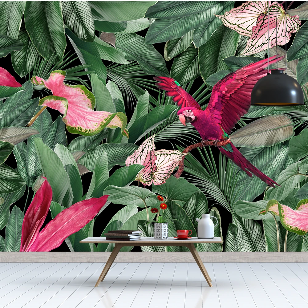 Modern Custom Non woven 3d mural wallpaper Tropical Jungle Leaf for Dinning Room Background 3D Botanical Leaf Wall paper Sticker