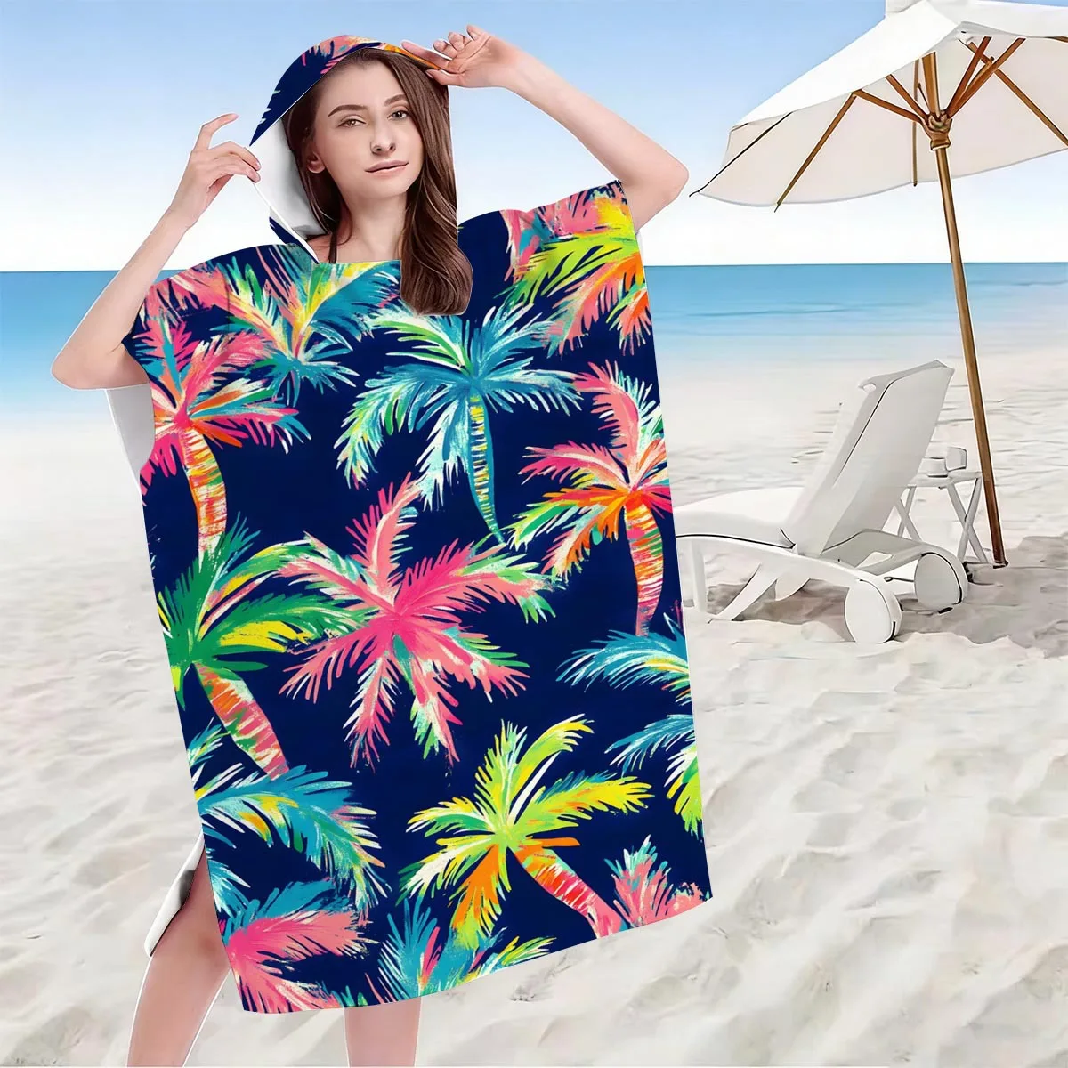 Hooded Beach Towel Summer Quick Dry Swim Cover Up Wrap Cape for Women Girls UV Protection Sun Outfits Microfiber Vacation Poncho 3