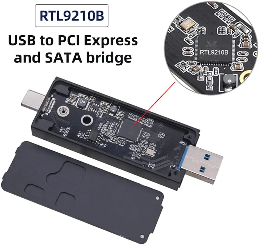 JavicTech  Combo Type-C & USB3.0 to NVME M-Key M.2 NGFF SATA SSD PCBA Case 2230/2242mm Adapter RTL9210B Chipset