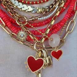 Collana con ciondoli fai da te personalizzati personalizzati per le donne Ciondolo a cuore carino Zircone Collares Catena in acciaio inossidabile Gioielli all'ingrosso