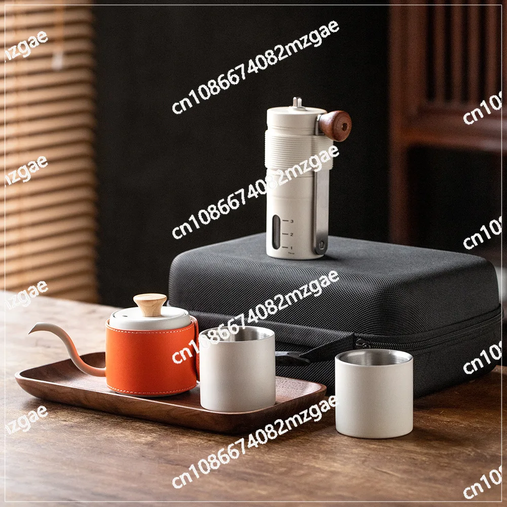 Hand pour-over coffee set Portable camping hand grinder coffee pot grinder set