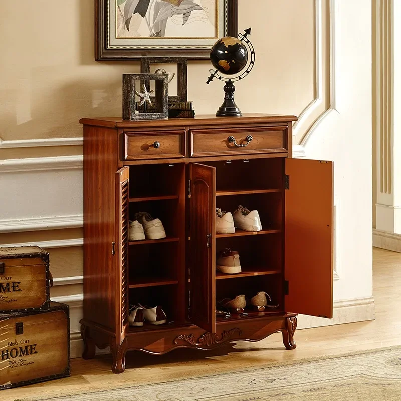 Rural blinds, shoe cabinets, retro solid wood dining side cabinets, large-capacity storage, painted storage storage
