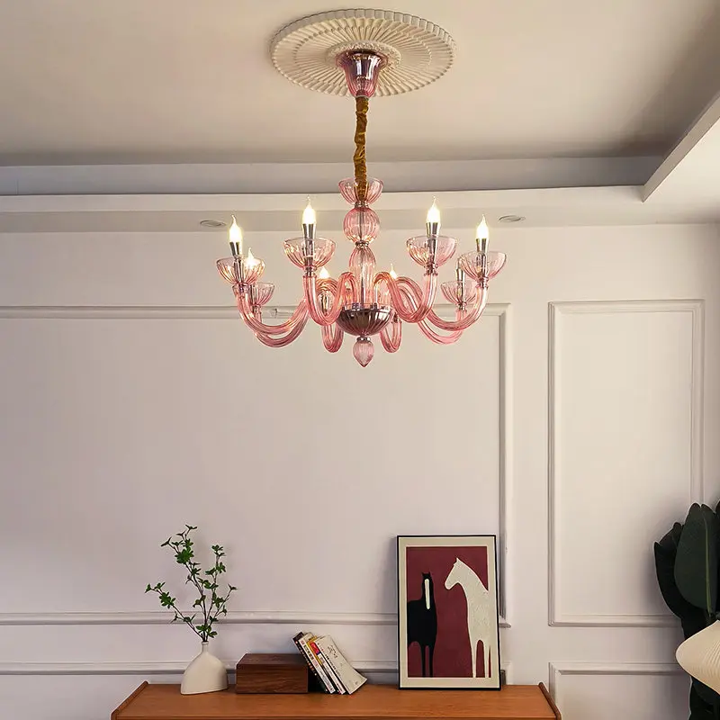 Glass Oval Chandelier Modern Luxury Design Adjustable Height LED Light