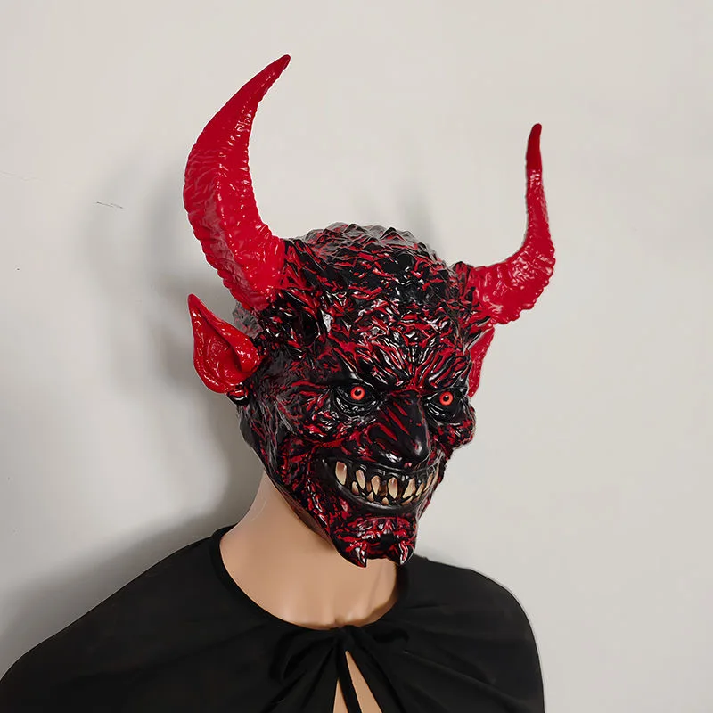 Gruselige Teufelsmaske, Horror-Dämonenmaske, realistische Minotaurus-Latex-Kopfbedeckung, Karneval, Party, Cosplay, Maske, Halloween-Kostüm für Männer