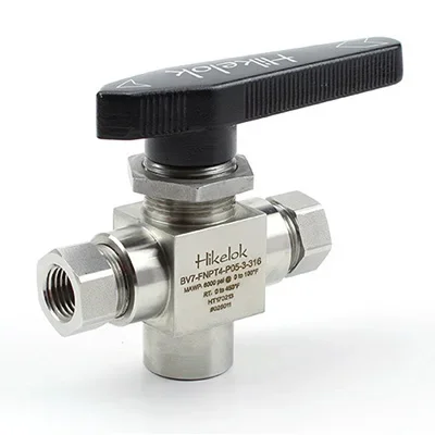 Parker type 3-way 6000psig 1/4 in  Panel mountable stainless steel  Bar Stock Ball Valves