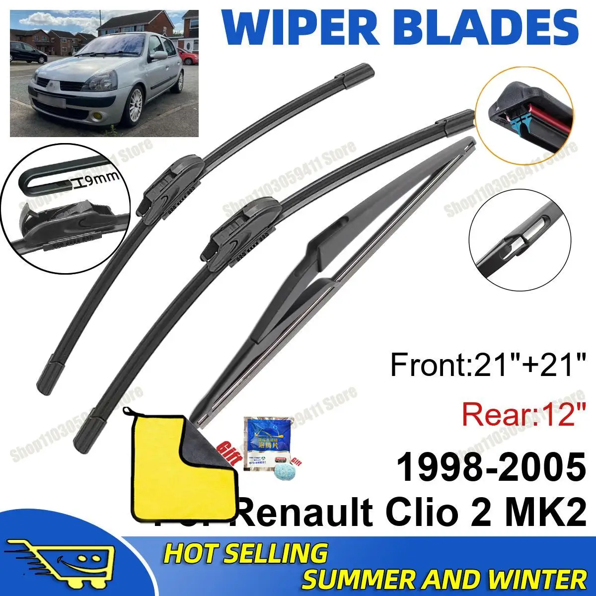 

3PCS For Renault Clio 2 MK2 1998-2005 21" + 21"+ 12" Front Rear Wiper Blades Set Windshield Windscreen Car Accessories