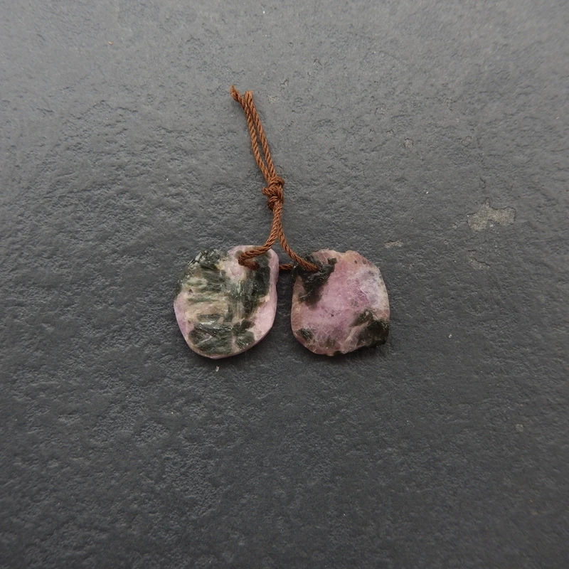 2PCS Natural Amethyst-in-Matrix Polished Components Pink-Purple Color with Green Mineral Inclusions for Handmade Jewelry