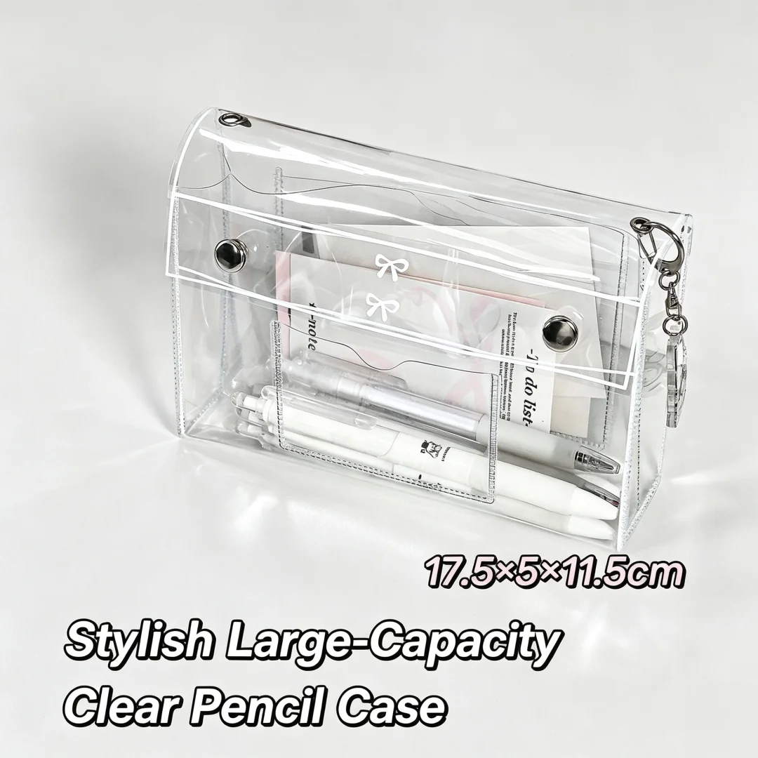Transparentes PVC-Federmäppchen mit Druckknopfverschluss, vertikal, großes Fassungsvermögen, Ins-Ästhetik, Aufbewahrungsbox für Schreibwaren, minimalistischer Schreibtisch-Organizer für – Detail 5