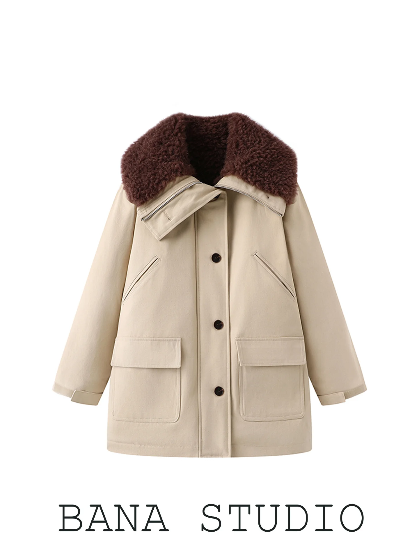 

Женское зимнее пальто BANA из утолщенной кожи с меховой подкладкой и хлопком, в стиле OL, для повседневной носки, с V-образным вырезом, длинными рукавами, стандартного кроя