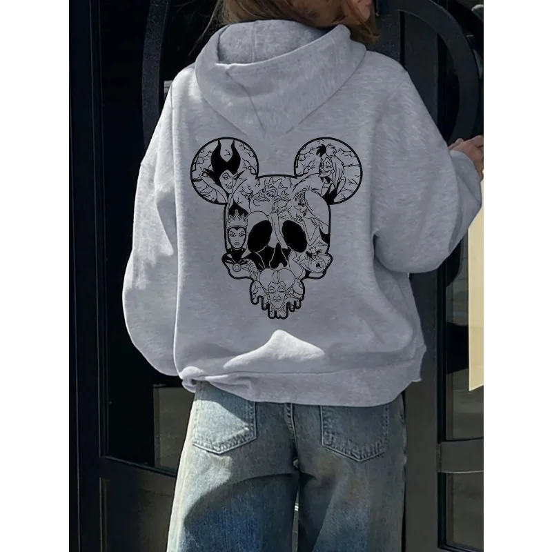 ديزني القوطية نمط ميكي الجمجمة طباعة شعبية ملابس الشارع عارضة وعصرية للرجال والنساء في الخريف والشتاء