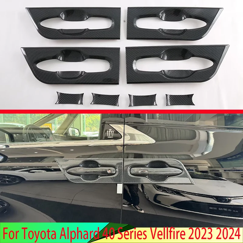 For Toyota Alphard 40 Series Vellfire 2023 2024 Carbon fiber style Door Handle Bowl Cover Cup Cavity Trim Insert Catch Molding