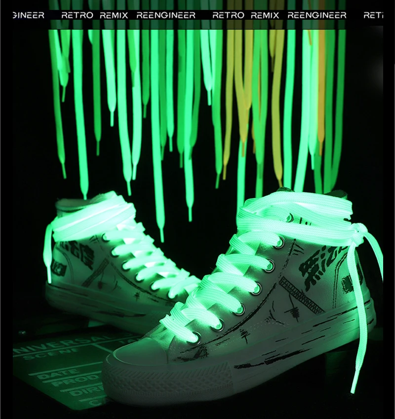 Neue leuchtende Schnürsenkel, Nachtleuchtende, flache Schnürsenkel und Schuhdekoration für Sneaker, Abschlussball, Party, Schuhe, Spitzenzubehör, 120/140 cm – Detail 4