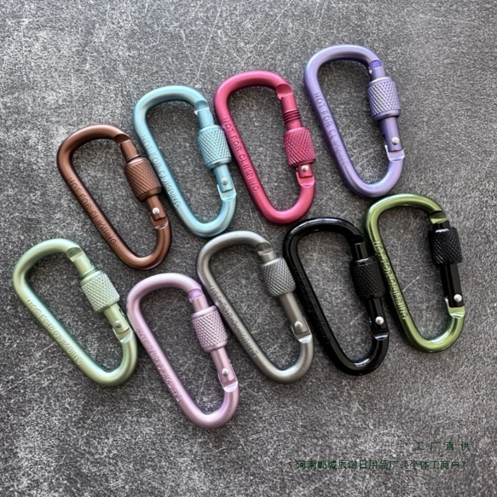 

Outdoor Sports Aluminium Alloy Safety Buckle Keychain with Lock Climbing Button D-shape Carabiner Camping Hiking Hook