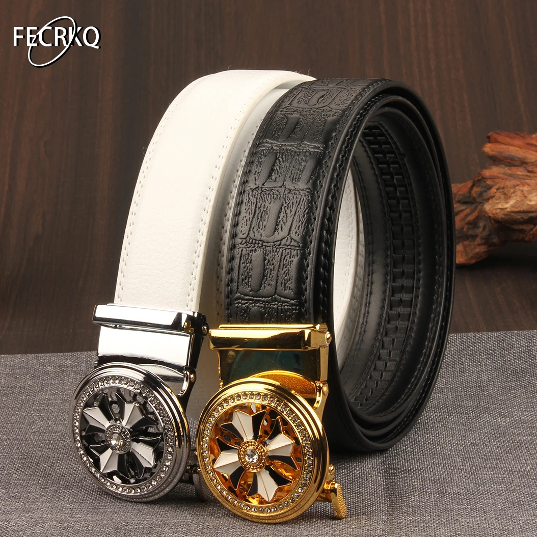 クロコダイル柄ビジネスメンズベルトファッションダイヤモンド自動バックルカジュアルフェイクレザーベルト男性用