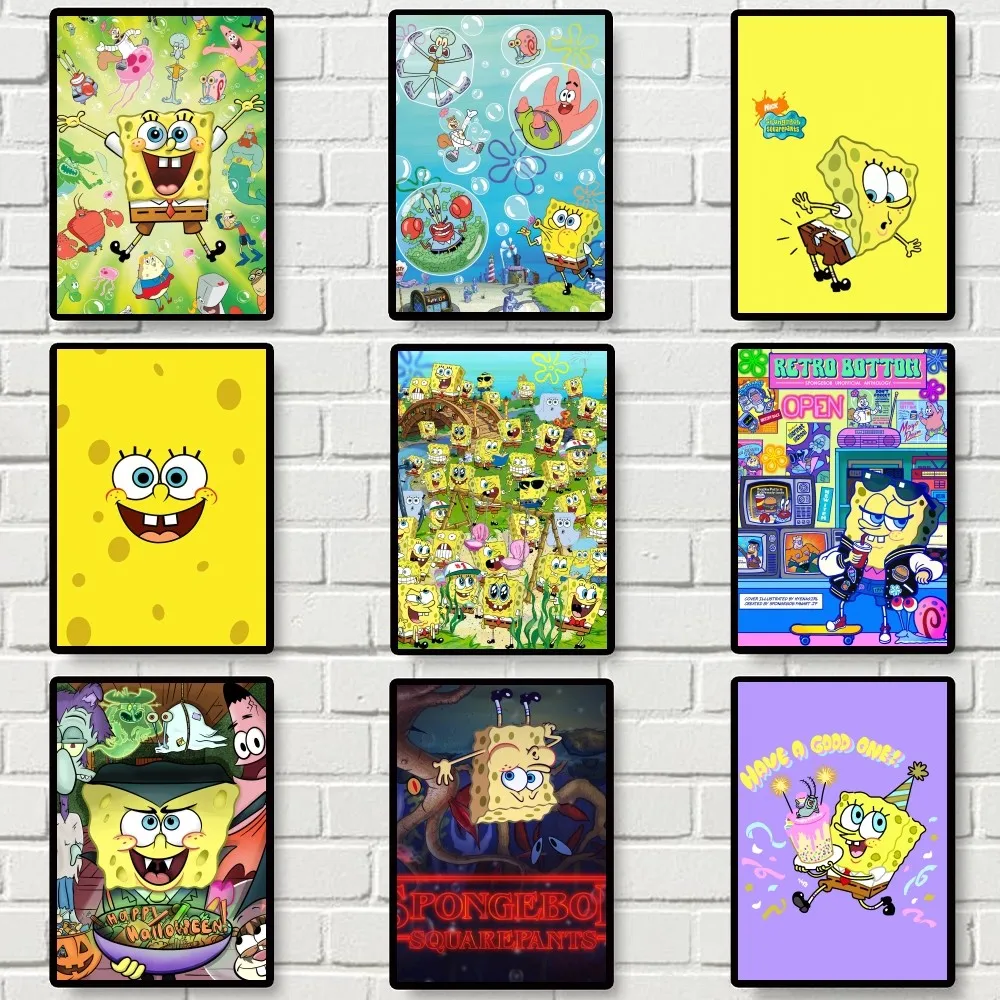 Funny-SpongeBob-SquarePants Poster Gallery Prints Self Adhesive Home Decor Decoration Wall Decals Living Room Sticker