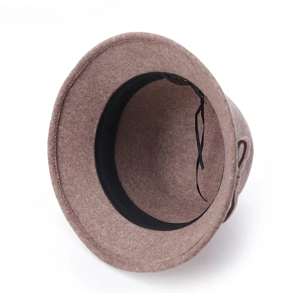 SHOWERSMILE Gray Wool Fedora Hat Women Elegant Ladies Felt Hat with Belt British Style Winter Female Vintage Solid Woolen Fedora