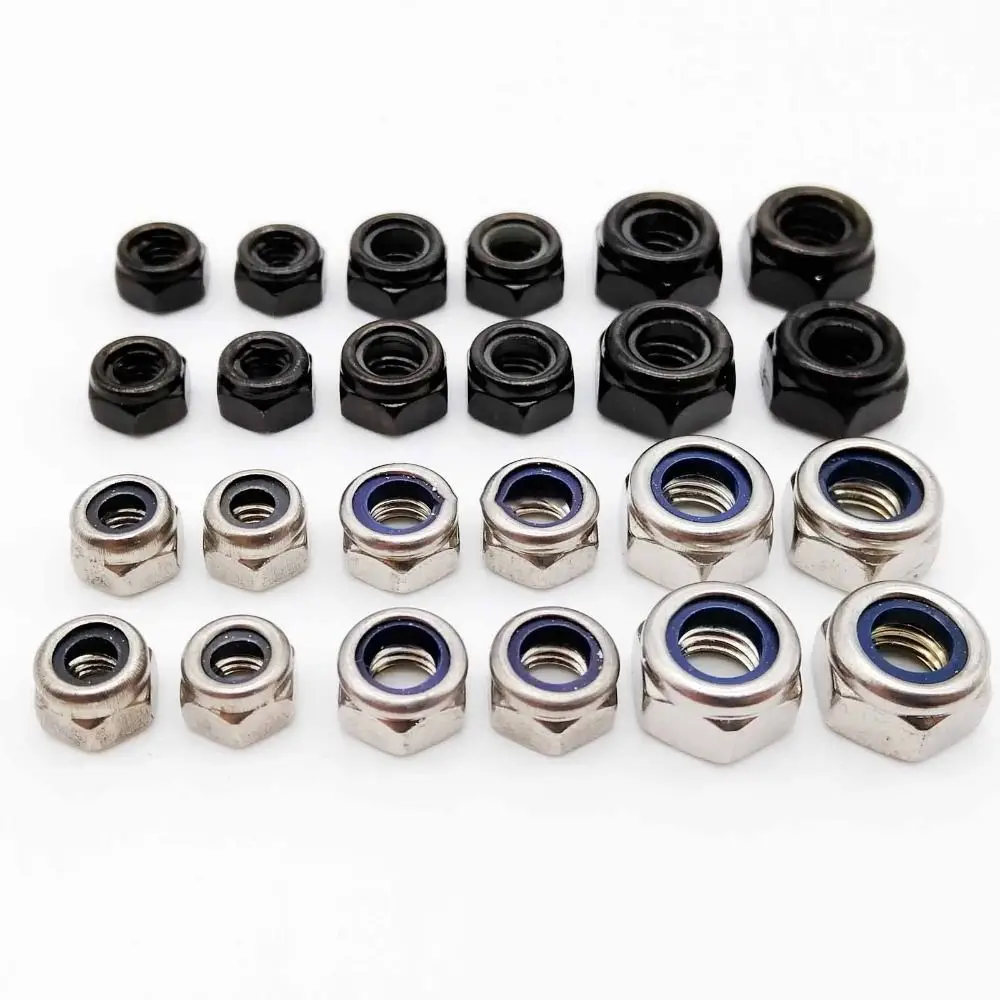 10pcs 304 Stainless Steel Self-locking Nut Hex Nylon Hardware Accessory Locknut M2 M3 M4 M5 M6 Black Silver Insert Lock Nut