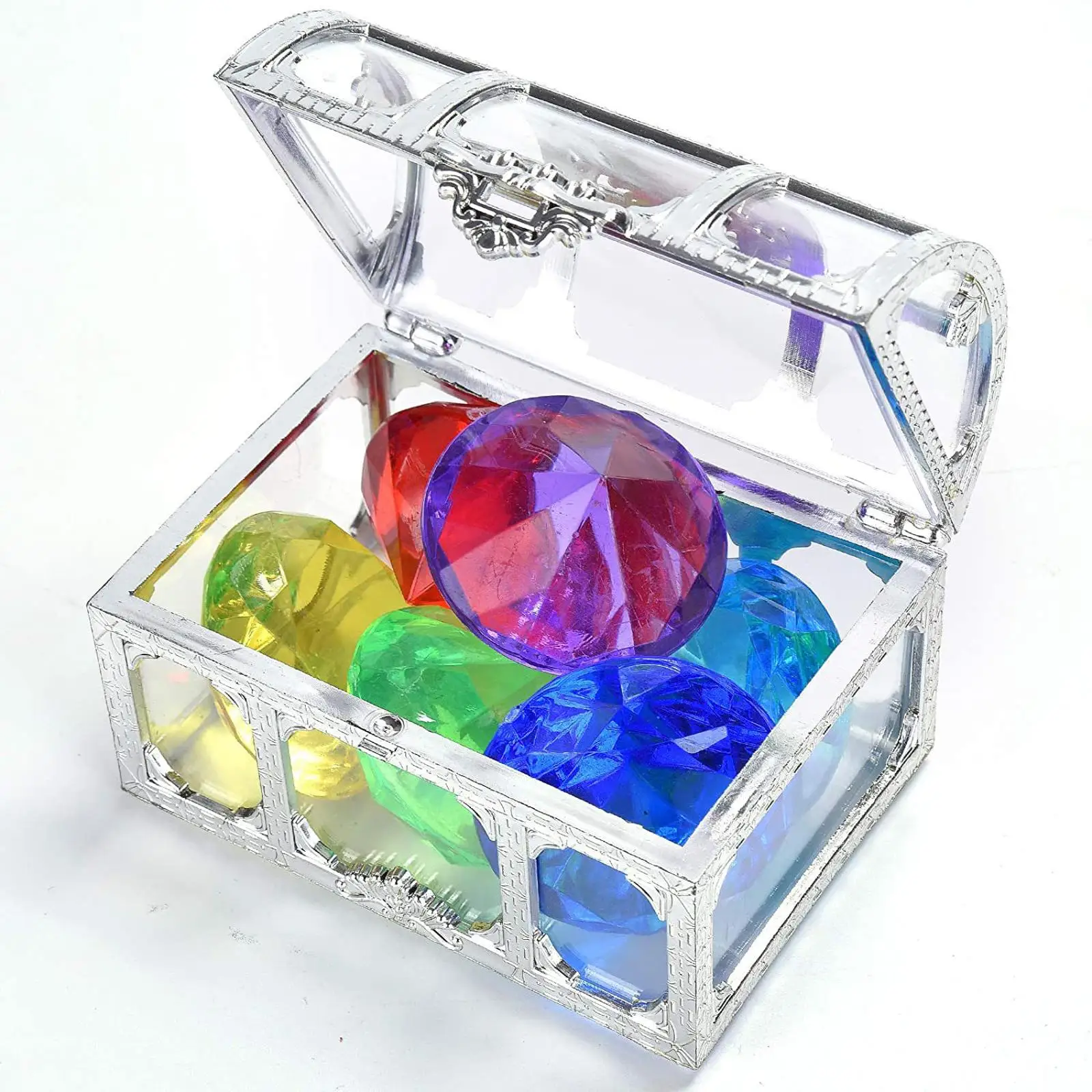Pool Treasure Chest Toy Set with Colorful Plastic Gems for Diving Games Pirate Boxes for Children Birthday Party Beach Toys
