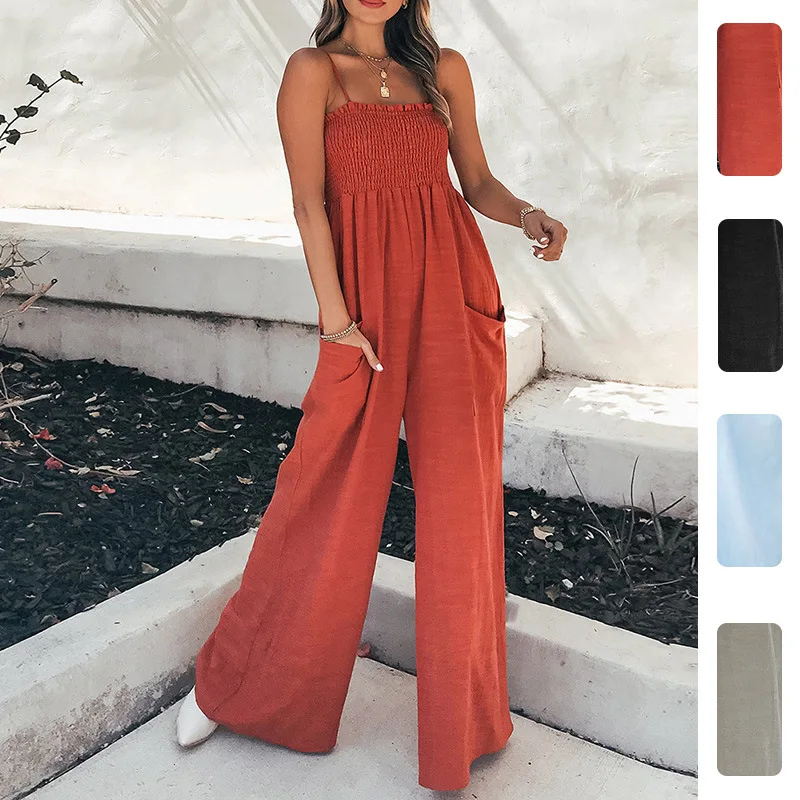 

Fashionable Color Pleated Chest Wrap Dress for Women Spring 2026 High Waist Long Pants Polyester Thin Model Chinese Made