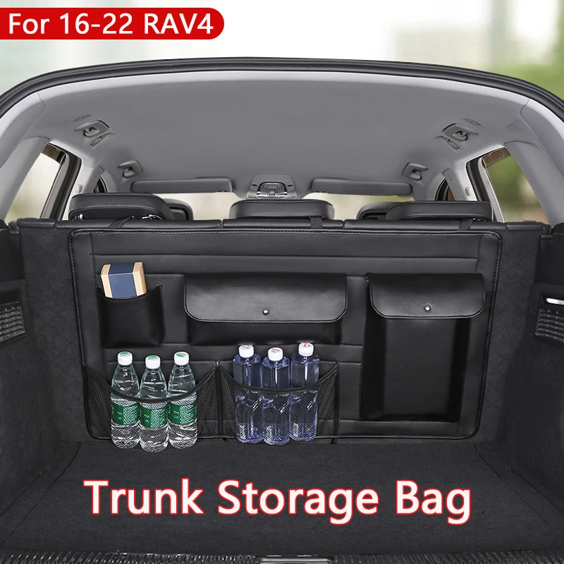 Leather Car Rear Seat Back Storage Bag Multi-use Car Trunk Organizer Stowing Tidying For Toyota RAV4 16-22 Interior Accessories