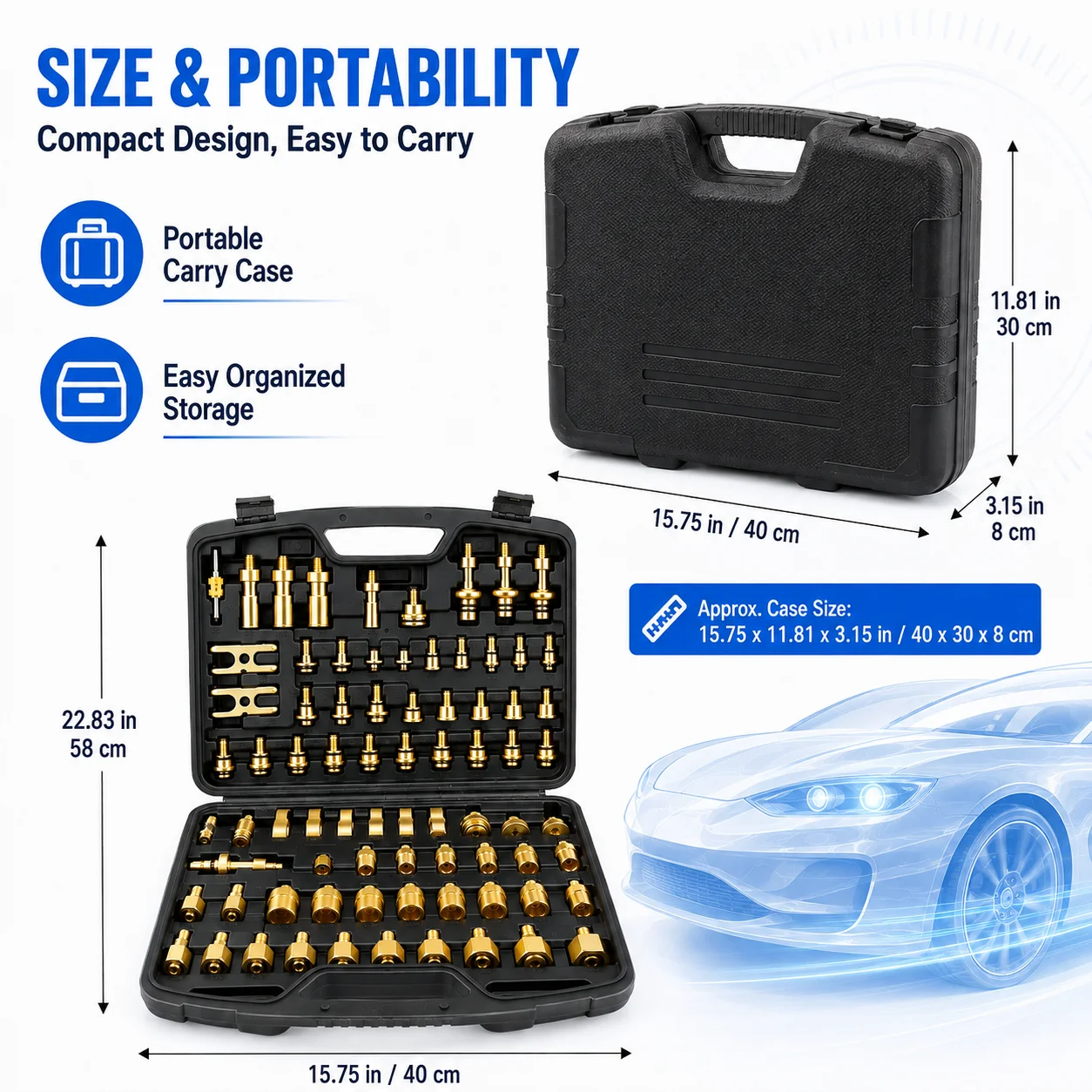 77PCS Pure Copper Car A/C Leak Test Tool Set, Automotive Air Conditioning Plugs, Pressure Joints and Adapters with Carry Case