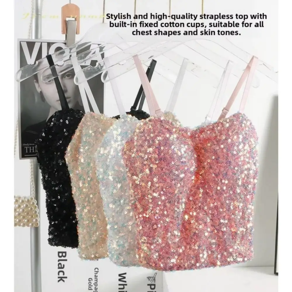 Shiny Sequin Sequin One-Piece Tank Top Fixed Wrap Chest High Elasticity Backless Vest Underwear Short Base Layer Vest Top