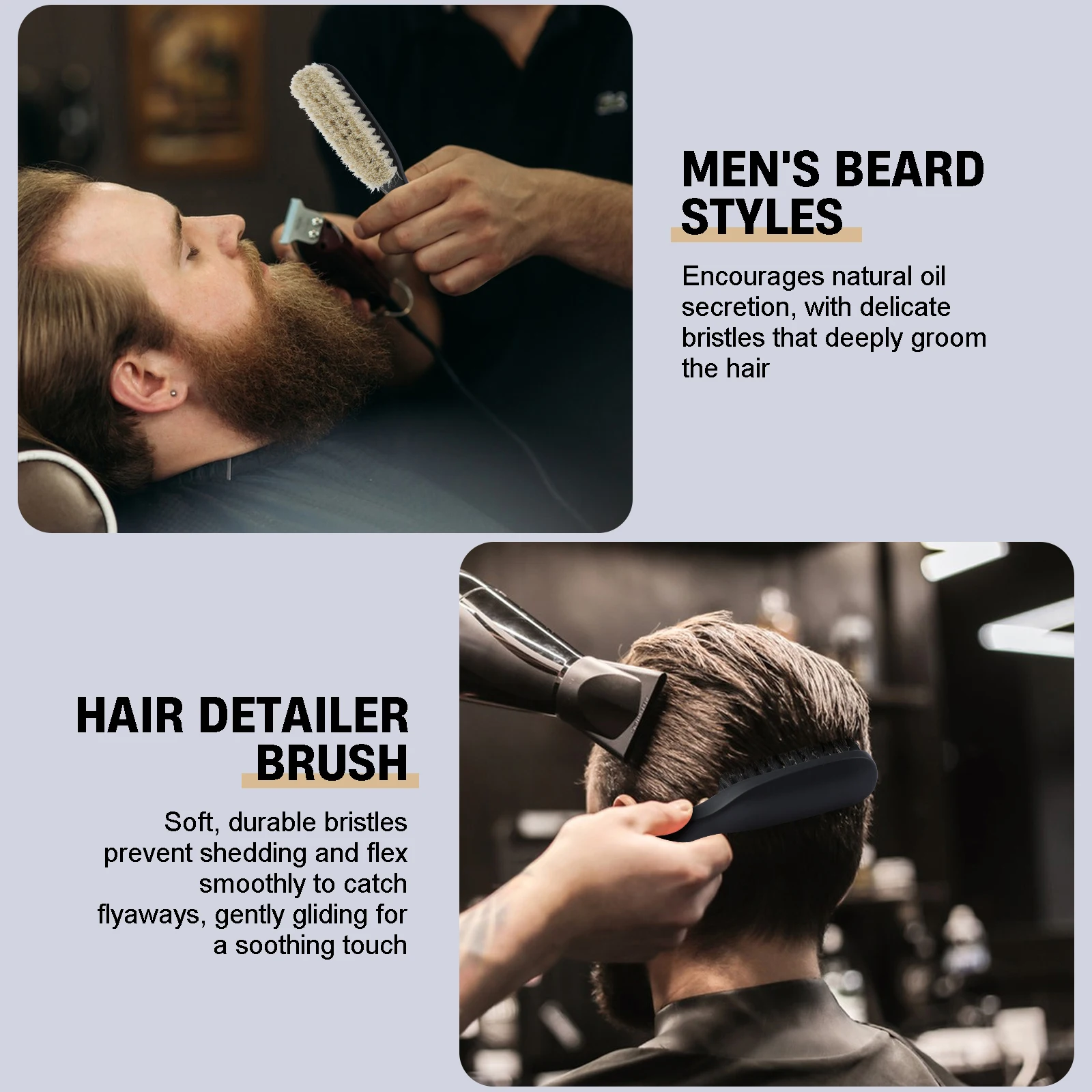 Multifunctional Wood Handle Horse Hair Brush Men Beard Styling Brush Oil Head Texture Comb Barber Broken Hair Cleaning Tools Set