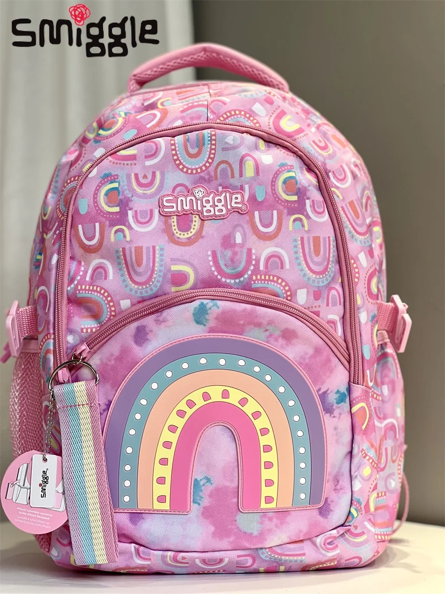 Australian Smiggle backpack children\'s large capacity stationery box pink rainbow backpack elementary school outdoor backpack