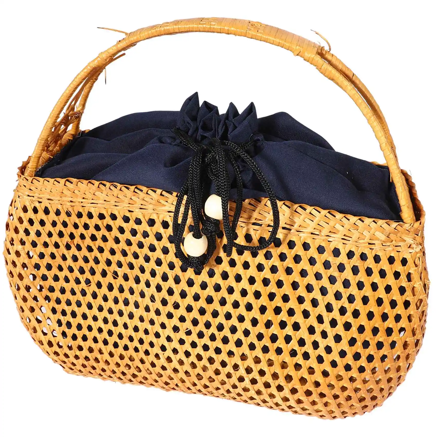 

Women Bamboo Bags Bohemian Female Summer Beach Handbag Lady Vintage Rattan Knitted Bag Hollow Handmade Woven Basket Tote