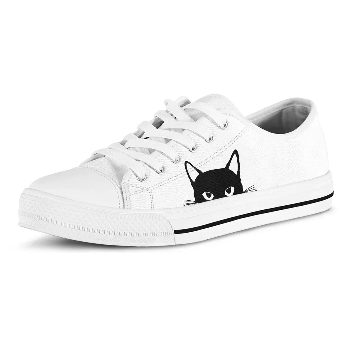 Cute Black Cat Canvas Shoes Women Light Breathable Casual Flat Shoes Spring Summer Comfortable Sneakers Baskette Femme