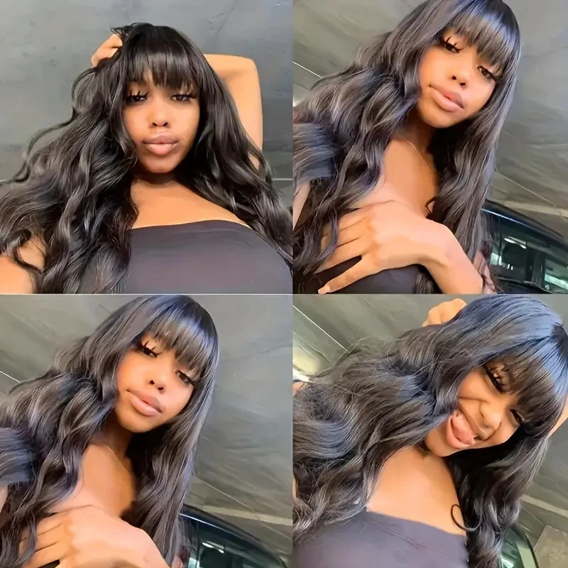 HAIRTIME Body Wave Wigs With Bangs Human Hair 180% 38 inches Density Brazilian Fringe Remy Full Machine Made Wig For Women