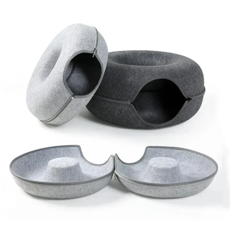 

Pet Cat Donut Tunnel Interactive Bed Toy House Mat Cats Cushion Nest Sleeping Kitten Cave Puppy Home Bed Warm Donut Pet For Toys