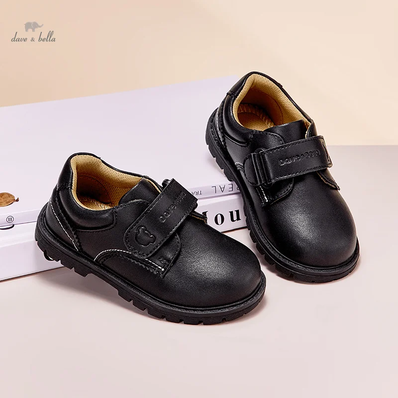 Dave Bella Spring Autumn New Boys Leather Shoes Children Britain Style Black Casual Shoes for Kid Girls Leather Shoes DB3241696