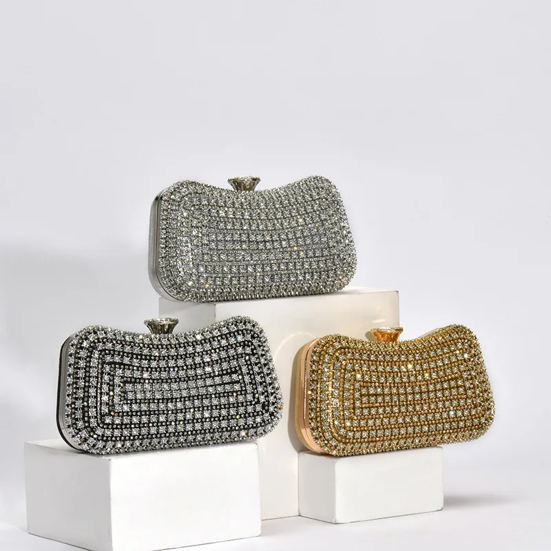

2025 New Vintage Diamond Evening Bags Female Crystal Golden Handbag Ladies Formal One Side Beading Bling Clutch Purse Wholesale