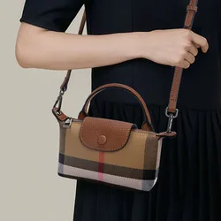 Borsa da donna a tracolla singola con motivo a quadretti, tela con mini borsa in pelle di vacchetta, borsa per cellulare