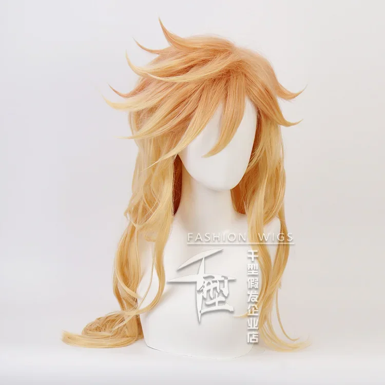 Douma Japanese Anime Cosplay Wig Unisex Light Golden Gradient Synthetic Wig Comic-con Costume Accessories Party Performance Prop