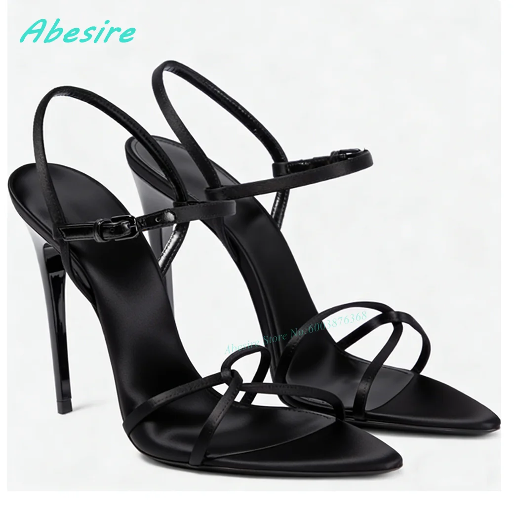 

Pointed Toe Ankle Strap Sandals Open Toe Stiletto Narrow Band Women's Sandals Slingback Sexy Temperament Dinner Party Lady Shoes