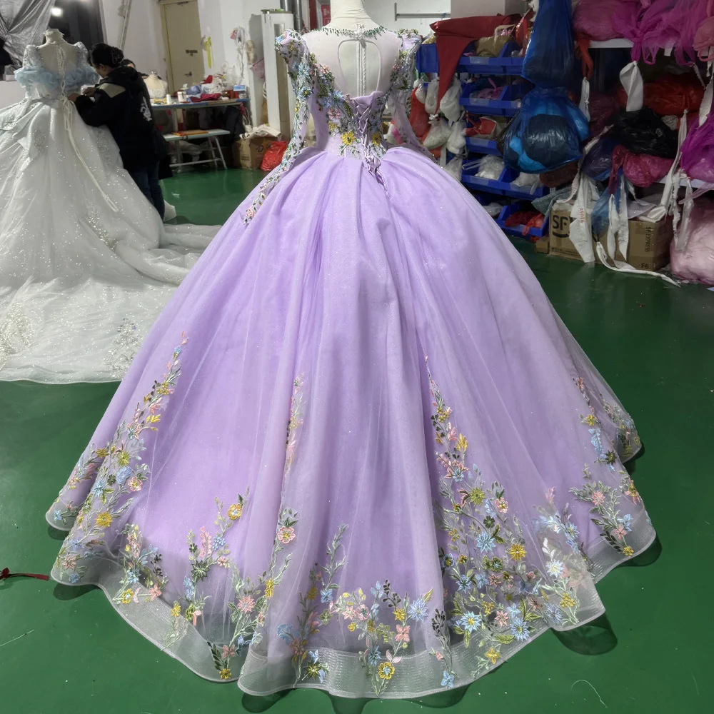 Abito da sera viola O-Collo Manica lunga Ricamo di perline Lace-Up Buco della serratura sul retro Abito personalizzabile da donna per il 2026