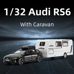 Audi RS6 com carro de turismo para menino, caravana RV, liga diecast, modelo miniatura de metal, puxar som e luz, presente da coleção 1:32