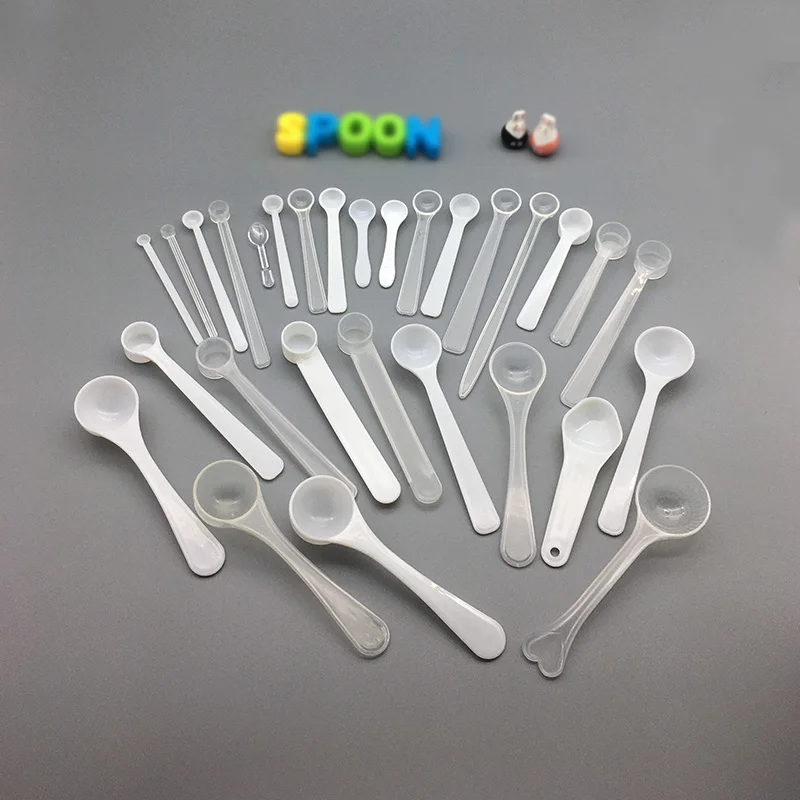 50pcs/lot Dosing Spoon Plastic Measuring Scoop 0.15ml 0.25ml 0.5ml 1g 2ml 2.5ml 2g 4ml 2.5g 5ml 4g 8ml 5g 9ml 8g 16ml for Option