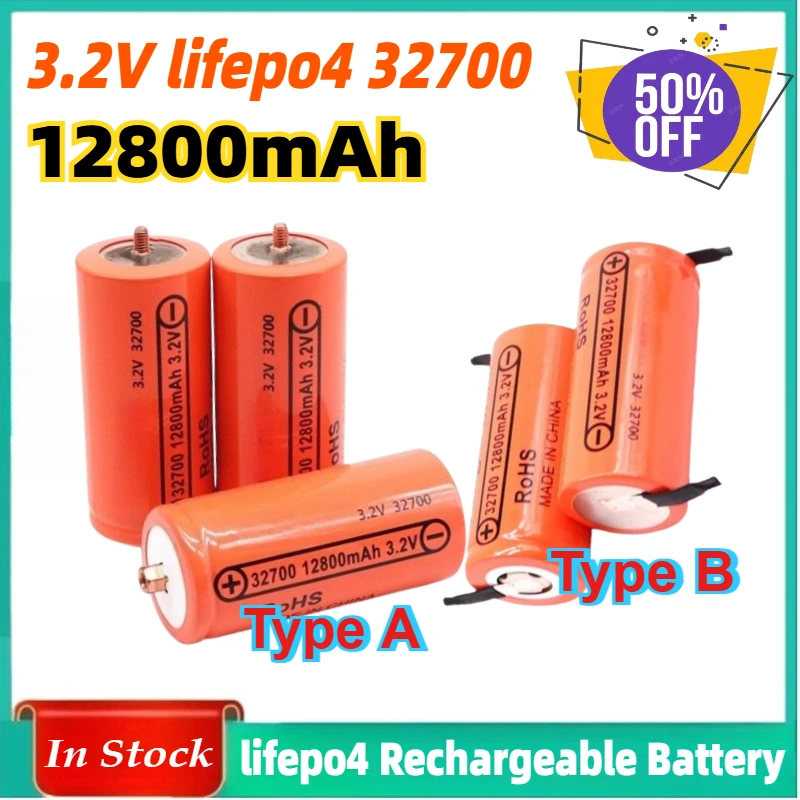 

2-10PCS Lifepo4 32700 12800mAh 3.2V Lifepo4 Rechargeable Battery Professional Lithium Iron Phosphate Power Battery with Screw