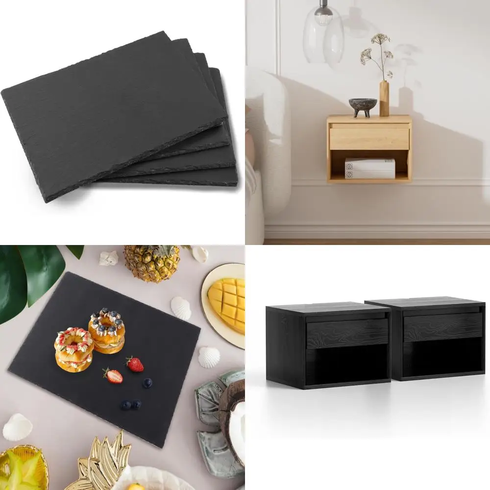 

Доски для сыра из черного шифера 16x12 дюймов — набор из 4 квадратных сервировочных подносов с натуральными краями для закусок, фруктов, десертов и