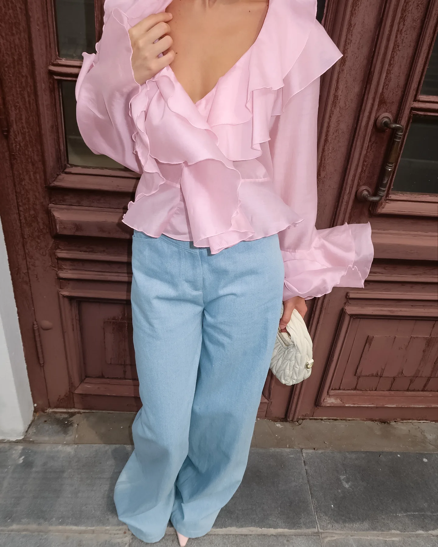 Camicia rosa dolce allentata Donna 2025 Camicie a maniche lunghe con scollo a V moda estiva Top Elegante camicetta con volant Fairycore Abbigliamento femminile