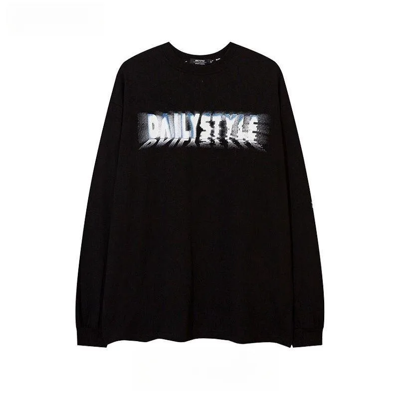 ZAZOMDE Cotton Hip Hop T Shirt Men Long Sleeve Street Fashion Loose Fit Big Graffiti Design O Neck For Street Dance Daily Wear