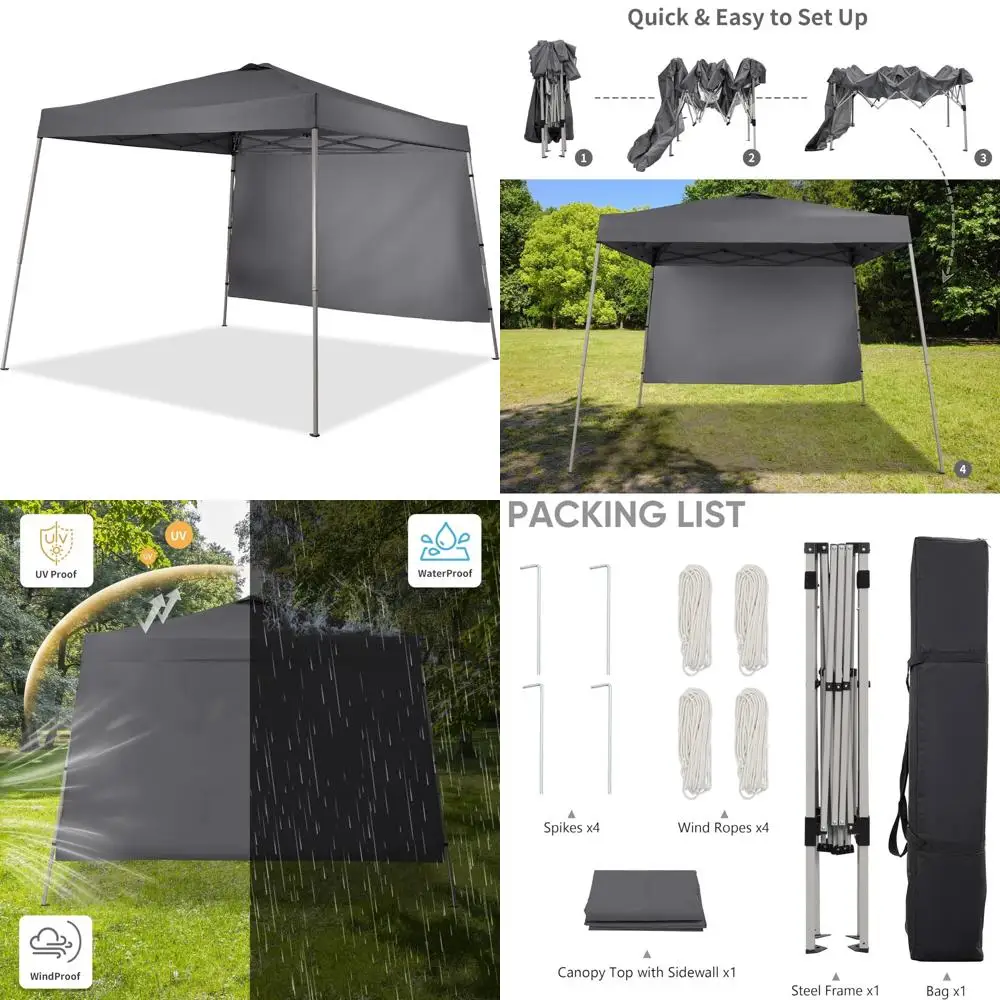 

Portable Outdoor Instant Pop Up Canopy with Slant Legs, Sidewall, Equipment Vents, Ideal for Patio, Deck, and Garden Shelters