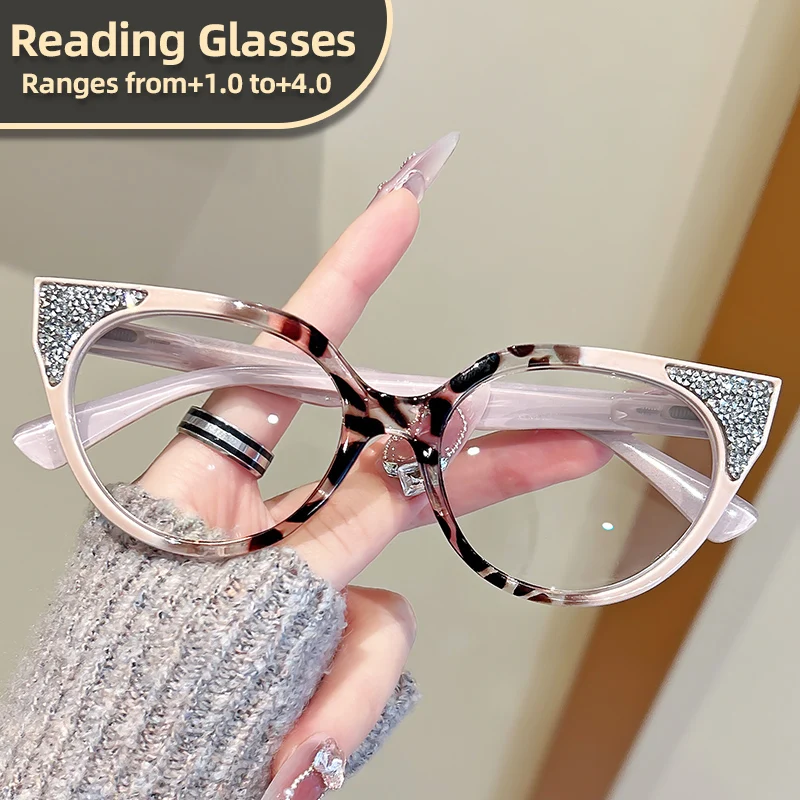 نظارات قراءة بإطار دائري على شكل عين القطة مرصعة بالألماس من Oyalie، تفاصيل عين القطة الكلاسيكية مع زخارف ماسية، حرفية رائعة، مصممة لتقليل العمر وتعزيز الأناقة، مناسبة لنطاق وصفة طبية من +1. 00 إلى +4. 00