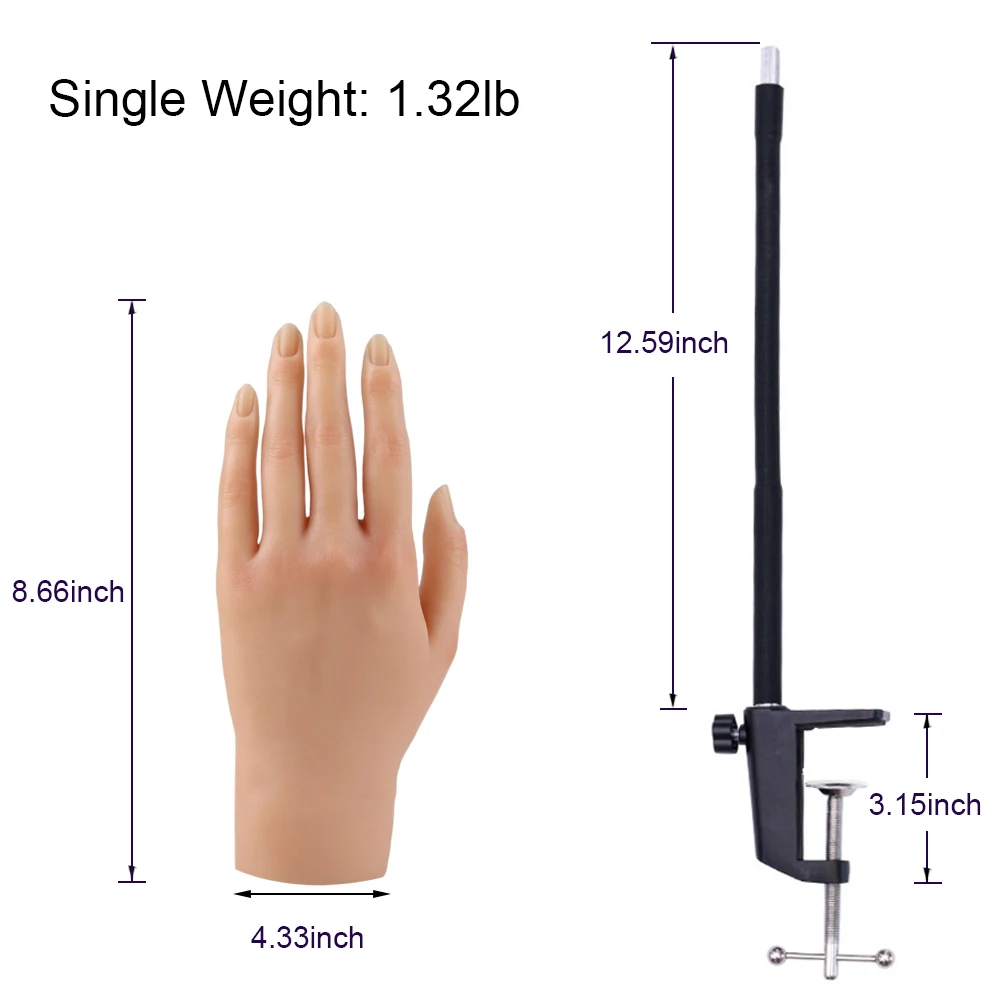 Nail Pratice Training Hand for Acrylic Nails with Stand Bracket,Soft Silicone Maniquin Hand, Flexible Bendable Nail Tool DIY