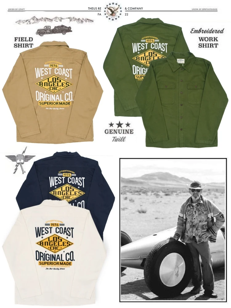 Los Angeles Motorcycle Party American Retro Embroidered Workwear Shirt Cotton Long Sleeve Youthful Vintage Style Autumn Wear