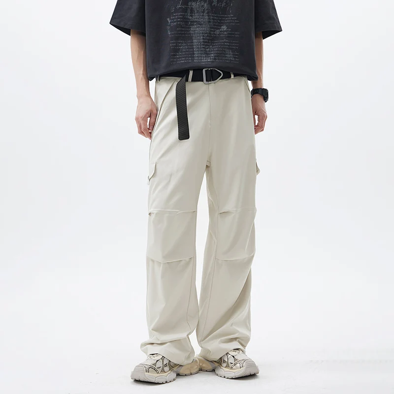 

Spring 2025 Men's Casual Trousers Wide Leg Outdoor Faionable Folded Versatile Loose Vintage Workwear Paratrooper Pants